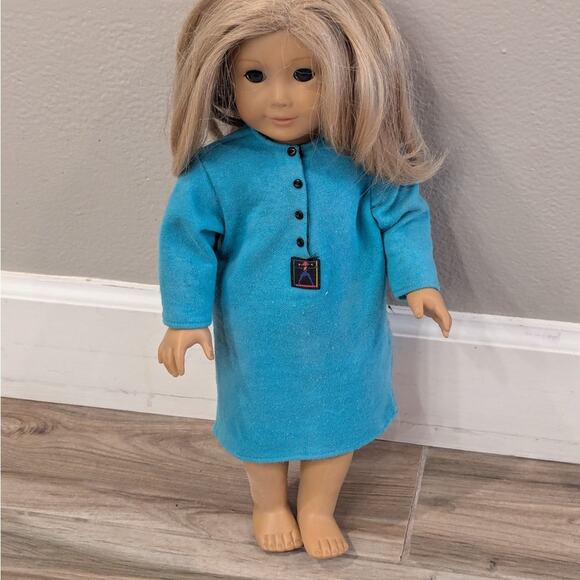 American Girl Doll with Blue Pajamas and a Tote Bag - Picture 1 of 8